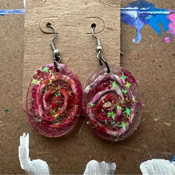 Red Funky Earrings - Picture 2 of 3